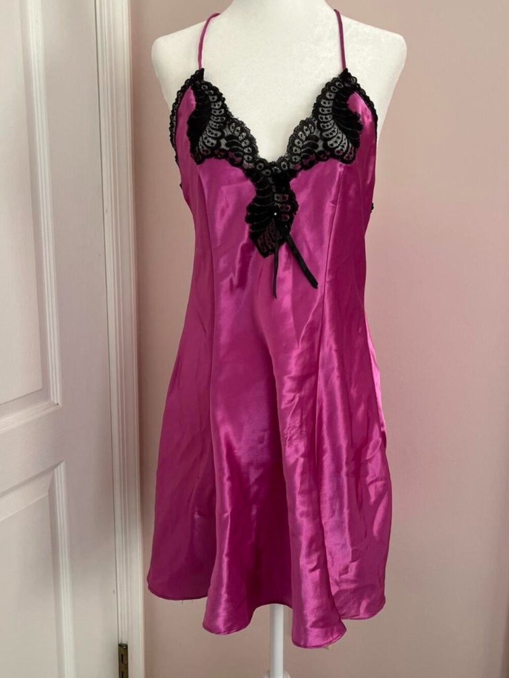 plum/magenta lace lingerie slip dress